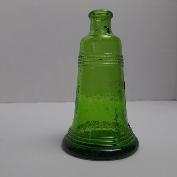 Wheaton Liberty Bell Decanter Green Glass Bottle Vintage 5" by 3" Patriotic Mini - Picture 10 of 16